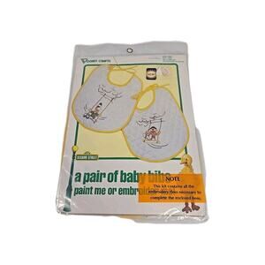 Vintage Vogart Crafts Sesame Street BERT and ERNIE Embroidery Kit Baby Bib Set